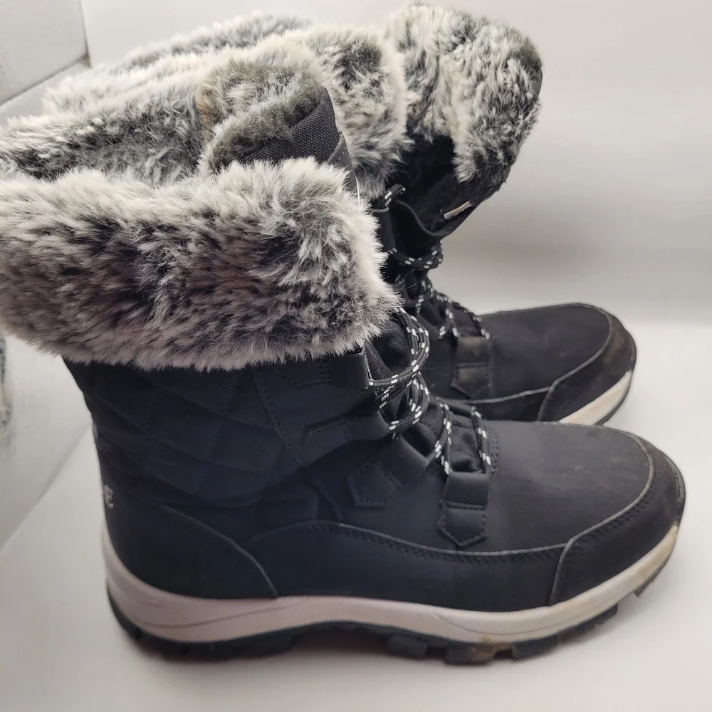 Earlde Mens Black Faux Fur Lined Winter Snow Boots Size 8 Lace Up Quilted Rugged